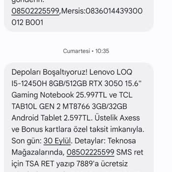 Teknosa Fake Mesaj Atıyor