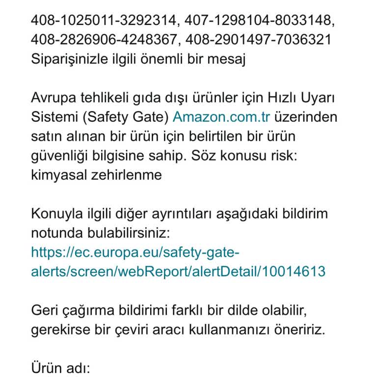 Amazon Kimyasal Zehir Uyarısı