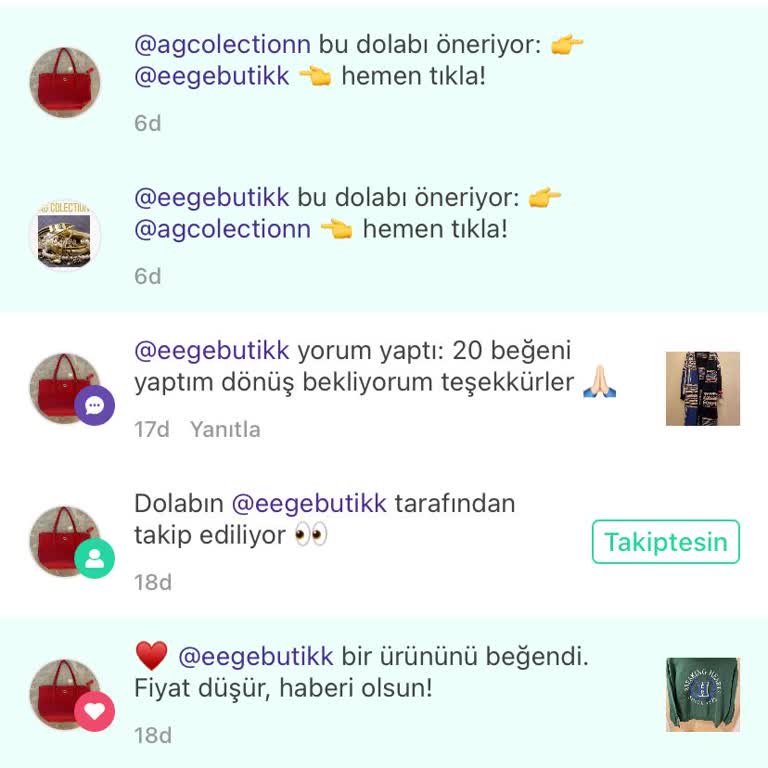 Dolap Beğeni Bildirimi Gözükmüyor