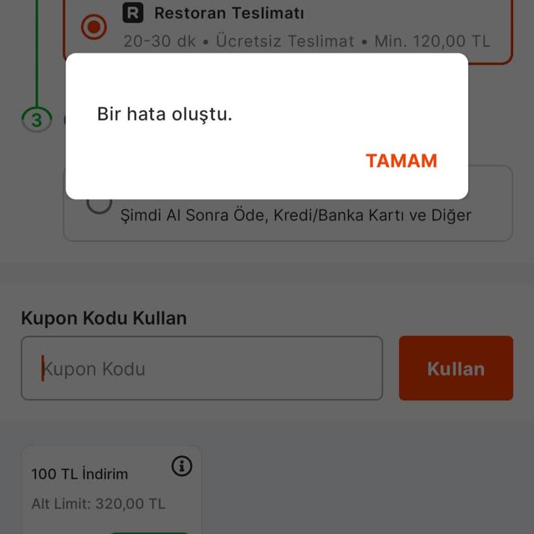 Gnç Uygulamasında Migros Yemek Kodu Sorunu