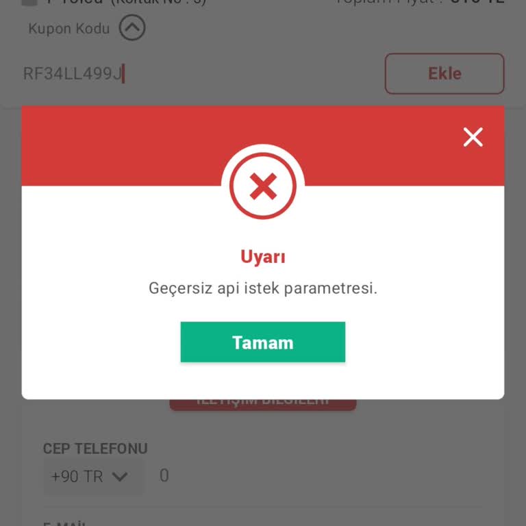 Obilet Geçersiz Api İstek Parametresi