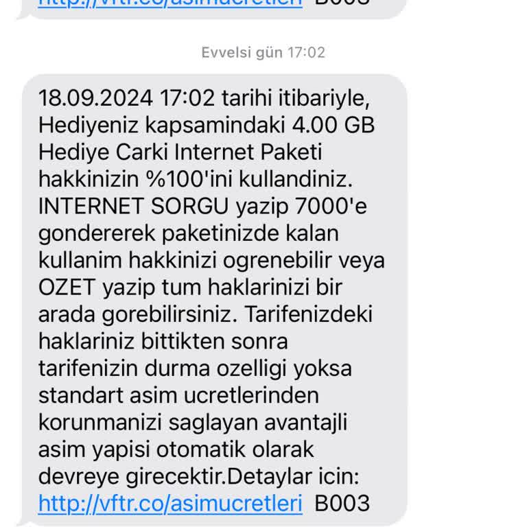 Vodafone Hediye İnternet Paketi Mağduriyeti