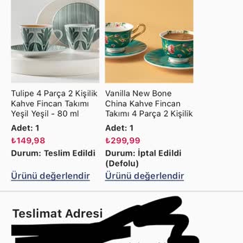 English Home Online Satış Sürekli Ürün İptali