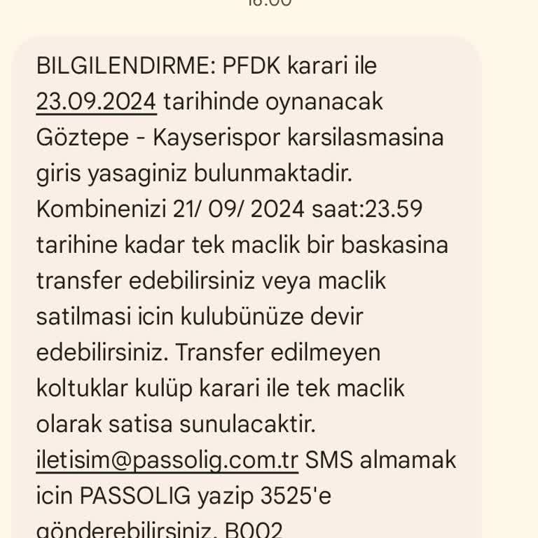 Passolig Giriş Yasağı Mesajı
