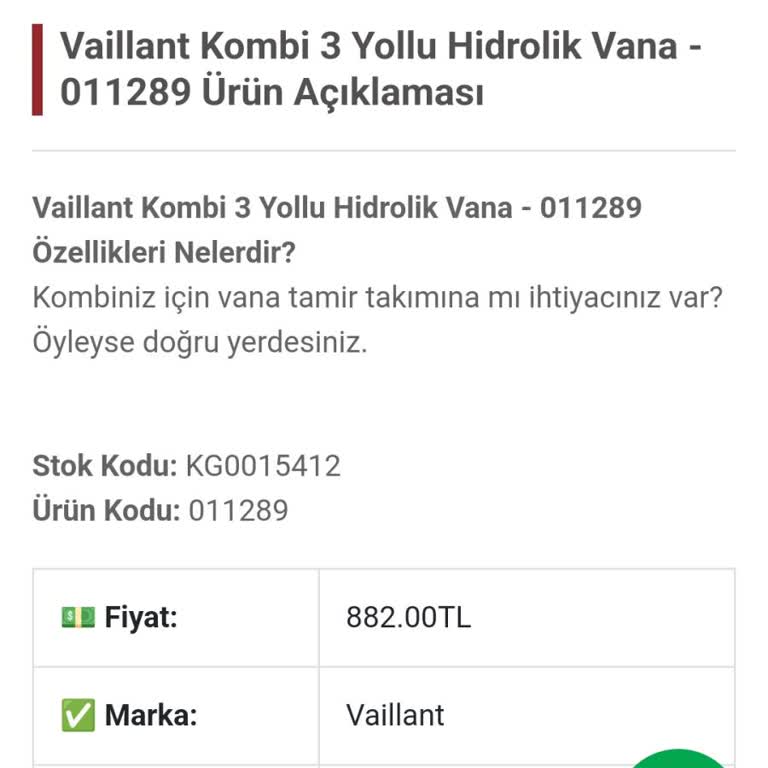 Vaillant Kombi Yedek Parça Fiyatlandırma Sorunu