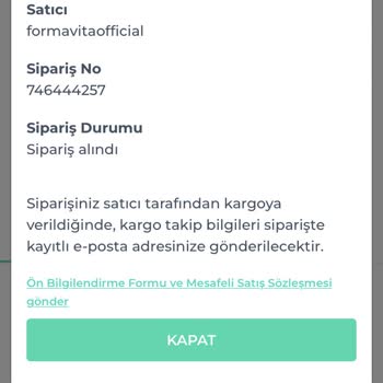 Forma Vita Sipariş Kargoya Verilmedi