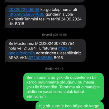 Aras Kargo Haberim Olmadan Bilgim Dışında İzinsiz Kargo Gönderimi.