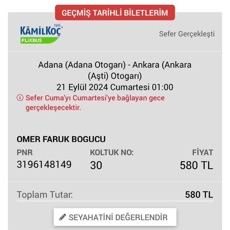 Kamil Koç Otobüs Biletini Birden Fazla Kişiye Satıyor