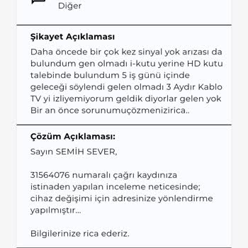 Kablo TV Kablo Net Sorumsuzluğu Israrla Teknik Desteğin Gönderilmemesi