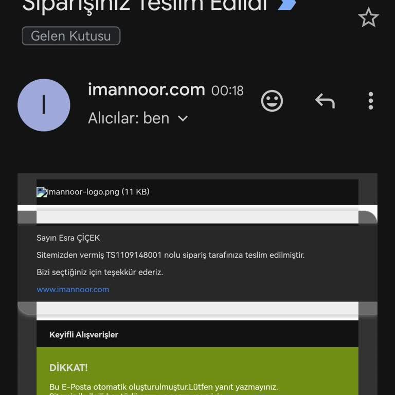 Imannoor İmannoor Hatası Yüzünden Ürünüm Kargoda Kayboldu.