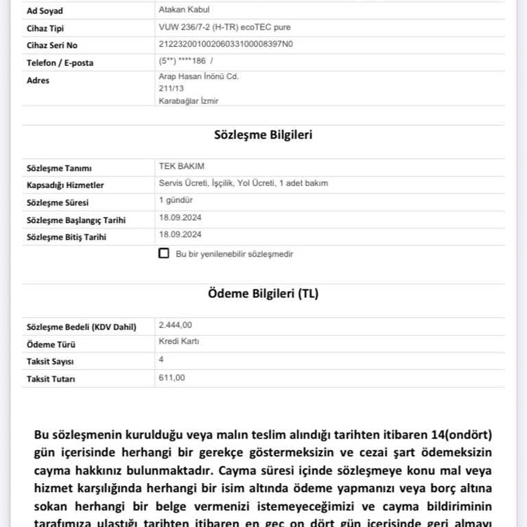 Vaillant Yetkili Servisinin Erken Ödeme Talebi Ve Hizmet Eksikliği
