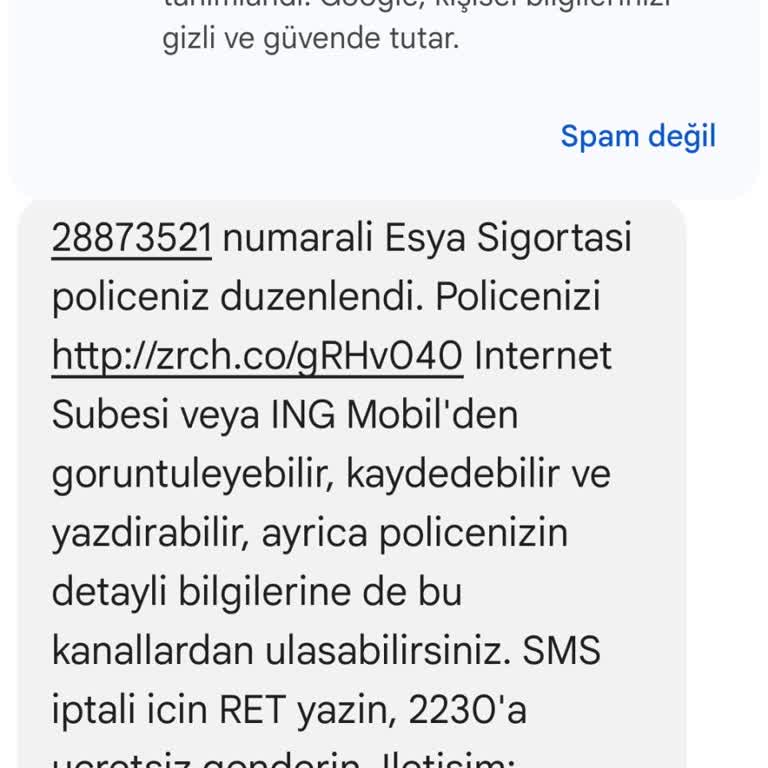 ING Habersiz Yapılan Eşya Poliçesi Mesajı