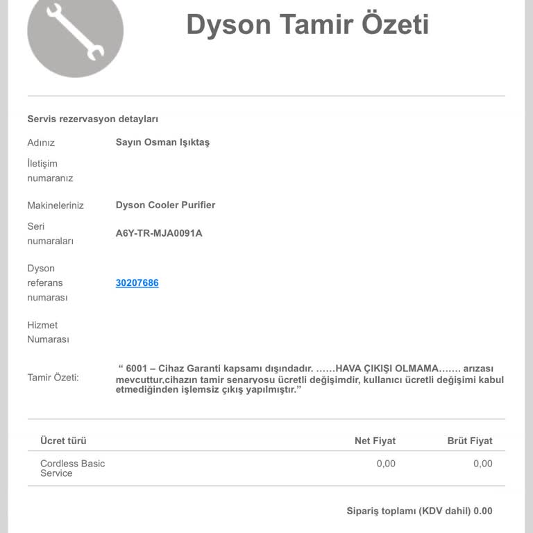 Dyson Hava Temizleyici Tamiri