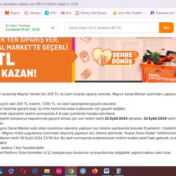Migros Yemek Siparişine İstinaden Kupon Yükleme Sorunu