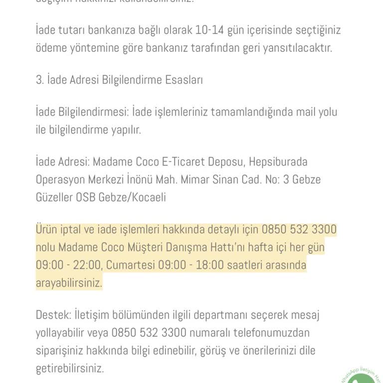 Madame Coco Müşteri Memnuniyeti Anlayışı