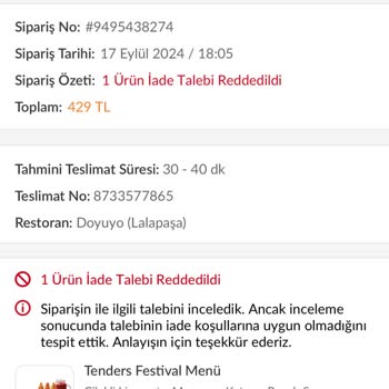 Doyuyo! Trendyol Yemek'ten Sipariş Verdim, Ürün Gelmedi Ve İade Kabul Edilmedi