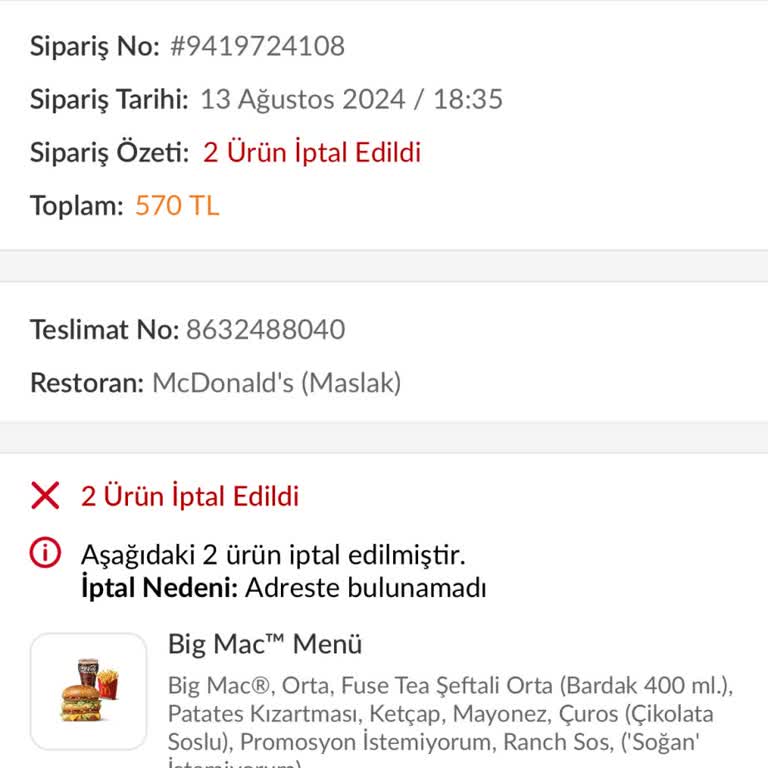 Trendyol Yemek Sipariş Teslimi Yapılmadı, Ödeme İade Edilmedi