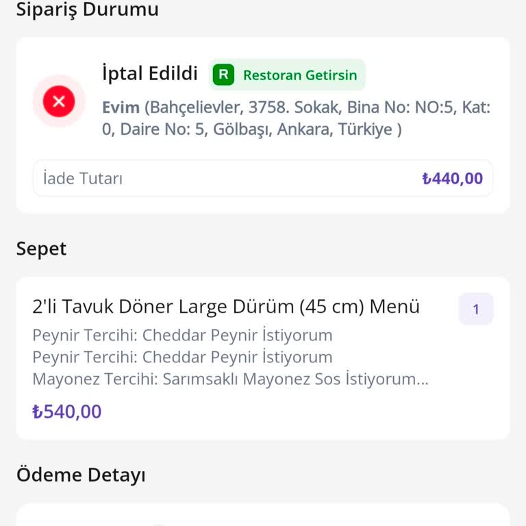 Maydonoz Döner Getir Yemek'te Uzun Bekleme Süresi Ve Kötü Hizmet Deneyimi