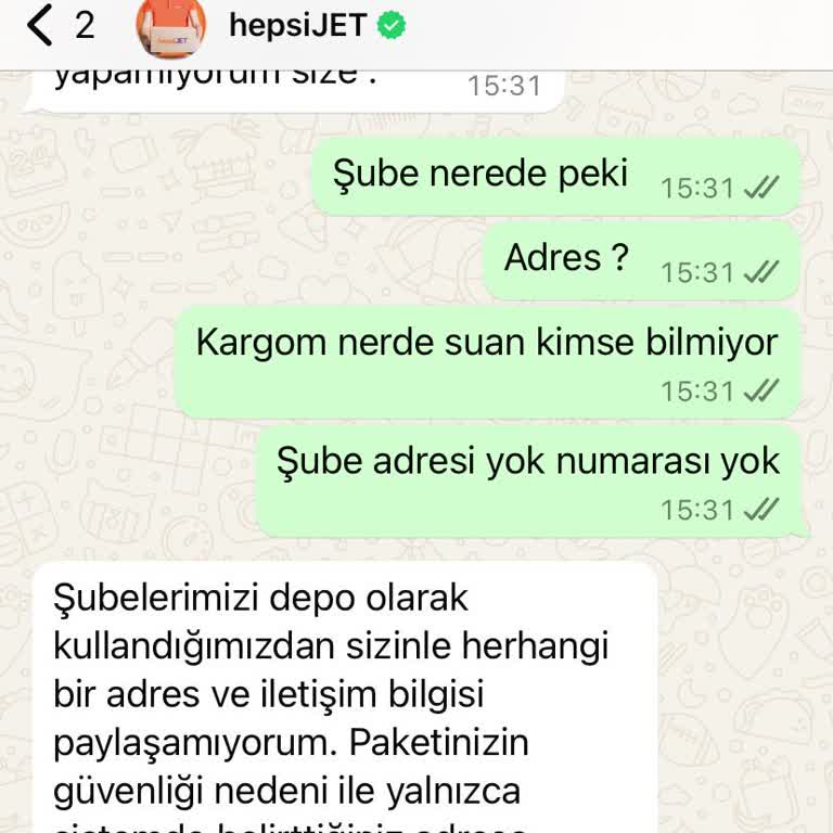 Hepsijet Muhatap Yok Adres Yok Telefon Yok