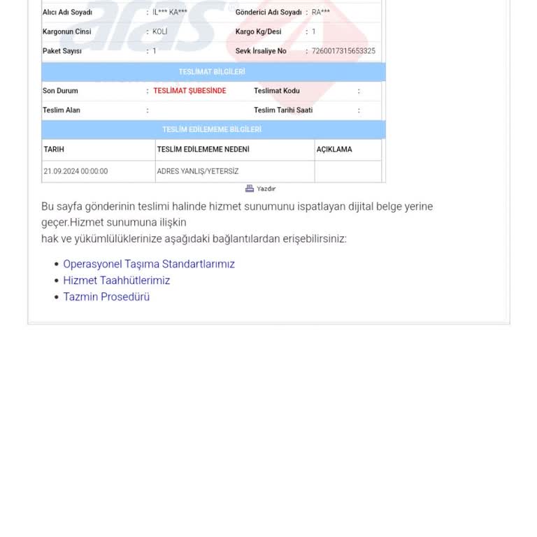 Aras Kargo Kargo Teslimatında Yaşanan Sorun Ve Personel Davranışı