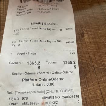 Köfteci Yusuf Eksik Gelen Ürün