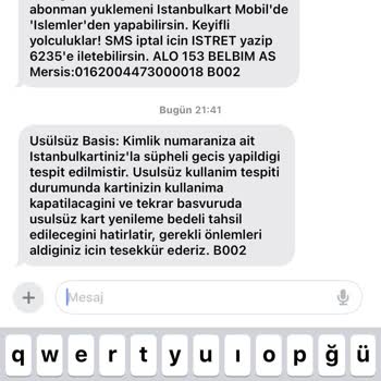 BELBİM (İstanbulkart) Yanlış Usulsüz Basış Hatası Bildirimi