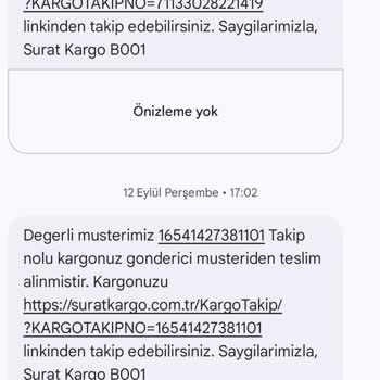 Sürat Kargo Babaeski Şube Teslimatı Kendim Aldım.