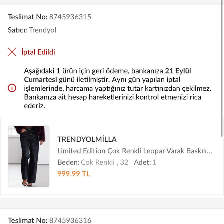Trendyol Sipariş İptalinde Para İadesi Sorunu