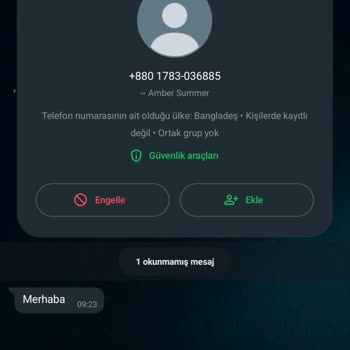 WhatsApp Bilinmeyen Hattan Mesaj