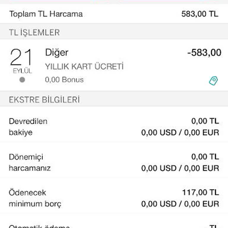 Garanti Bankası Kredi Kartı Aidat Ücreti