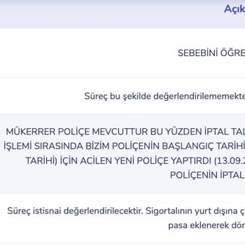 Anadolu Sigorta Geçerli Sebep Varken Cayma Hakkını Kullandırmıyor.