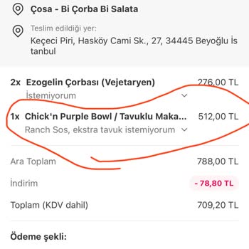 Çosa (Bi Çorba Bi Salata) Görselle Alakasız Sipariş