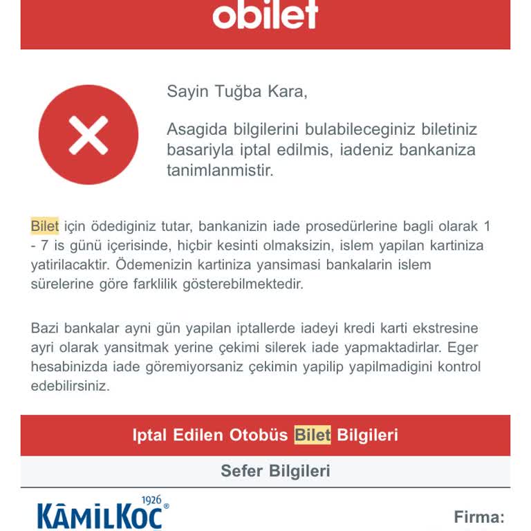 Obilet İptal Edilen Biletin Henüz İadesinin Alınmaması
