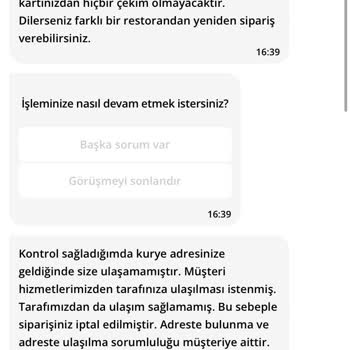 GetirYemek Kuryenin Aradığını Söyleyip Aranmaması Ve Ücret İadesi Olmaması
