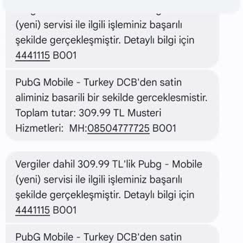 PUBG (Pubgmobile.com) Mesajlar Yoluyla Yüksek Fatura Ücretlendirmesi