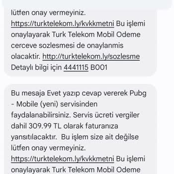 PUBG (Pubgmobile.com) Mesajlar Yoluyla Yüksek Fatura Ücretlendirmesi