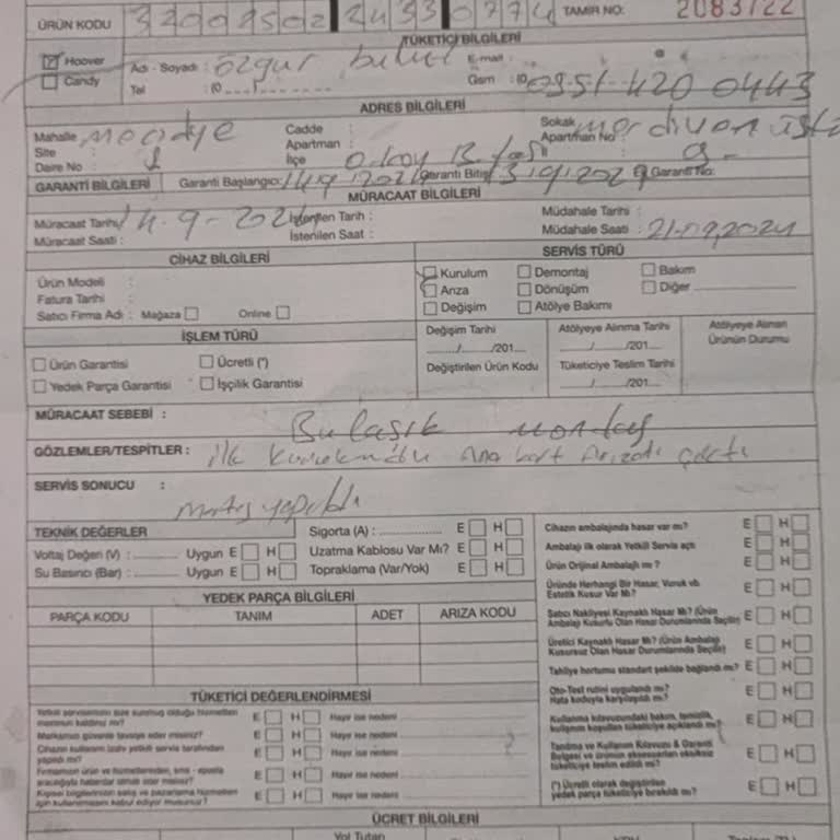 Hoover Bozuk Ve Arızalı Ürün