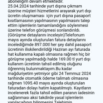 Yurt Dışı Kullanımı Olmayan Faturaya İtiraz ve Müşteri Hizmetleri Sorunu