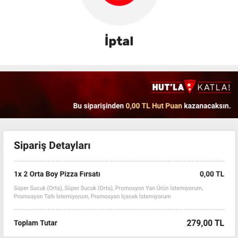 Pizza Hut Para İadesi Yapmadı.