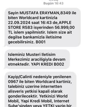 Yapı Kredi Bankası Apple Store R583 İzinsiz Yapılan Satış İptali