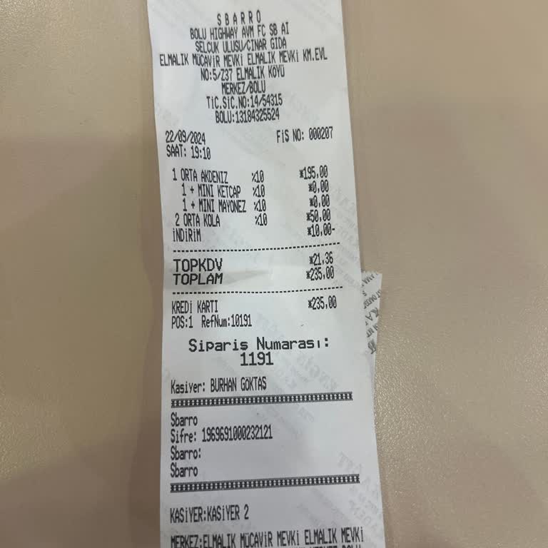 Sbarro Asitsiz İçecek Kötü Personel