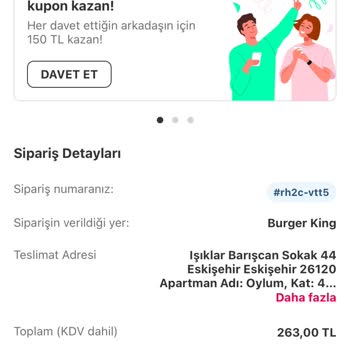 Yemek Sepeti Üzerinden Burger King Siparişim Eksik Gelmedi.