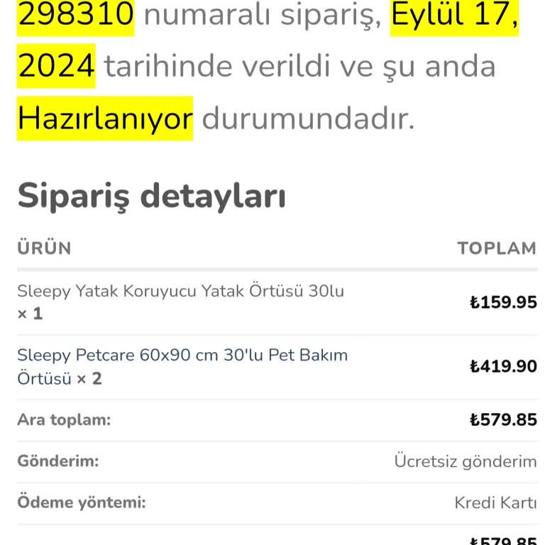 Kaytika Sipariş Durumu Hakkında Bilgi Alamıyorum