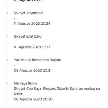 Oya Sayın Elegans Güzellik Salonları Elegans Güzellik Merkezi Müşteri Pişmanlığı