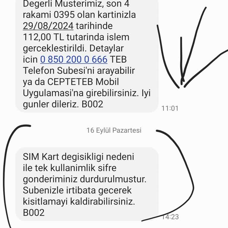 TEB Sim Kart Değişikliği Tek Kullanımlık Şifre Gönderiniz Durdurulmuştur