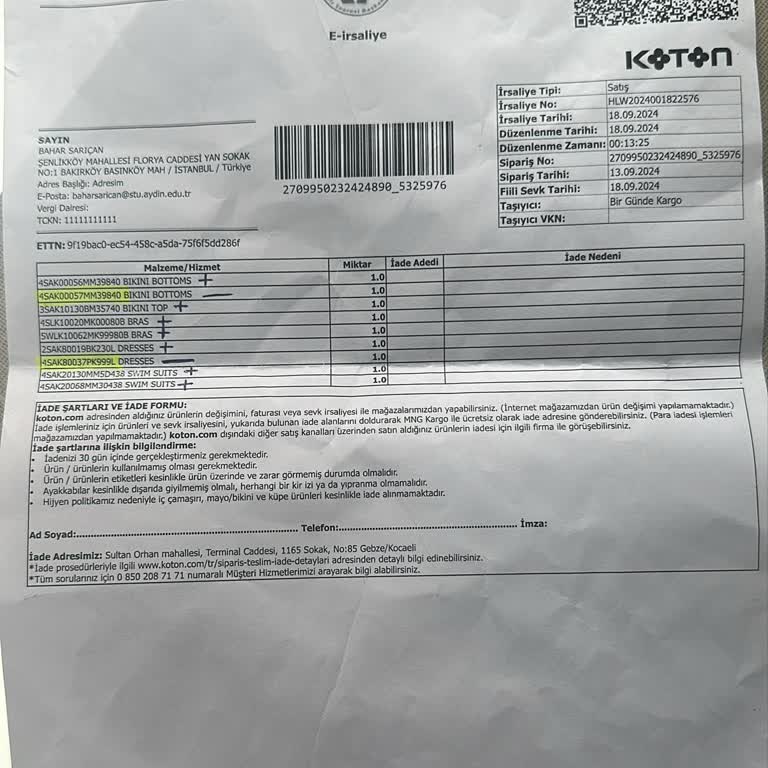 Koton İçin Eksik Ürün