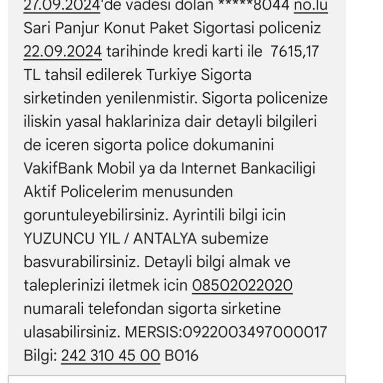 VakıfBank Sarı Panjur Konut Paket Sigortası İptali