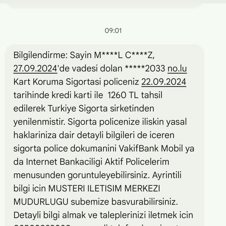 Türkiye Sigorta Şirketi Kart Koruma Poliçesi Adı Altında...