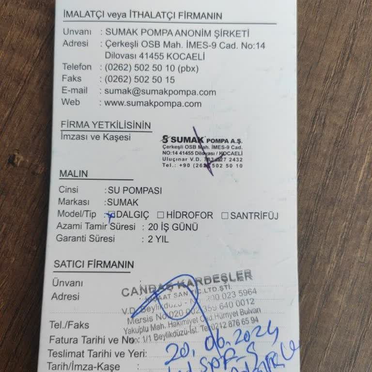 Sumak Pompa Sumak Dalgıç Pompa