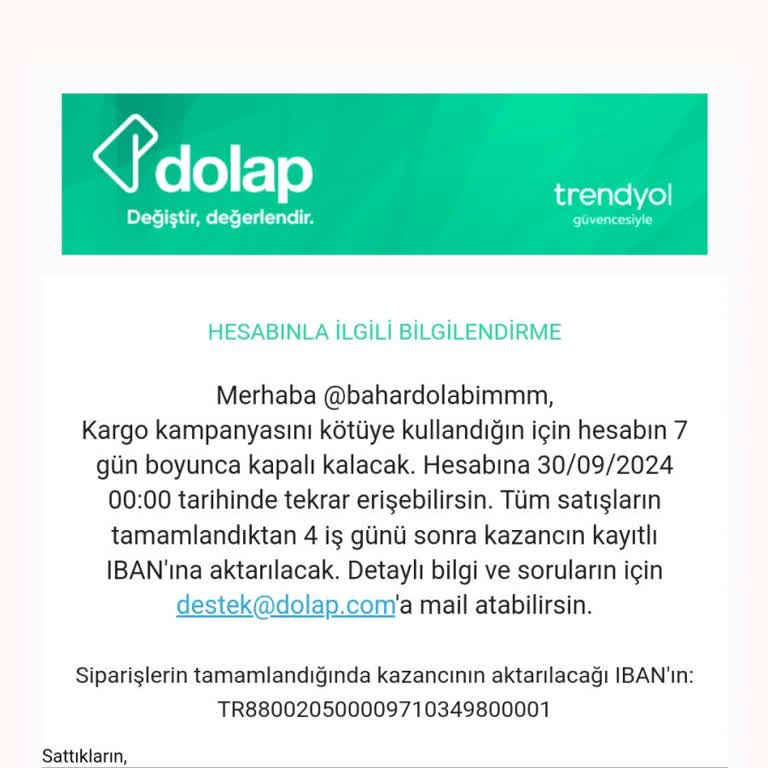 Dolap.com Hesap Kapatma Askıya Alma